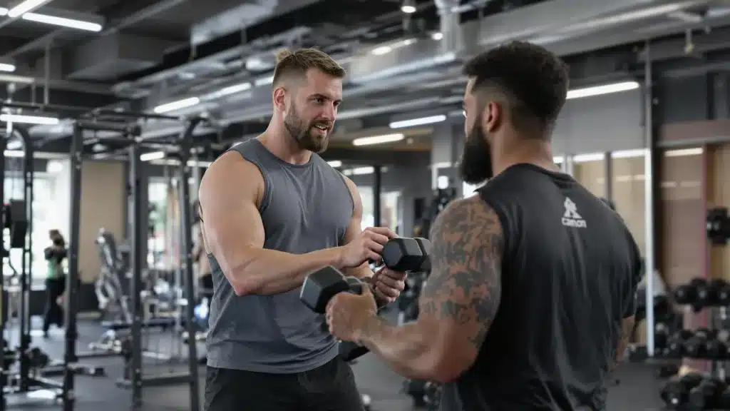 Deux hommes s'entraînent à la salle de sport.