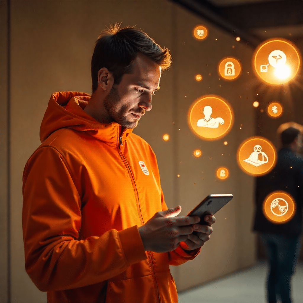 Homme coach sportif utilisant un smartphone.